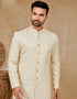 Readymade Men's traditional wear Off White Kurta Jacquard Pant Close-up View