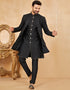 Readymade Men's traditional wear Black Kurta S-5001 Embroidery Pant Front View