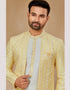 Readymade Men's traditional wear Yellow & Off White Kurta S-6001 Embroidery Pant Close-up View