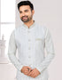 Readymade Men's traditional wear Off White Kurta Mukti Lucknowni Jaq Pant Close-up View