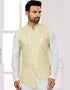 Readymade Men's traditional wear Yellow Kurta Mukti Lucknowni Jaq Pant Close-up View