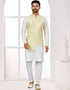 Readymade Men's traditional wear Yellow Kurta Mukti Lucknowni Jaq Pant Front View