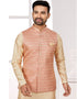 Readymade Men's traditional wear Peach Kurta Kasab Jari Pant Close-up View
