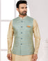 Readymade Men's traditional wear C. Green Kurta Kasab Jari Pant Close-up View