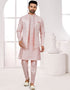 Readymade Men's traditional wear Pink Kurta Singham Jacquard Pant Front View