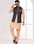 Readymade Men's traditional wear Navy Blue Kurta Galaxy Satin Jacquard Pant Front View