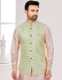 Readymade Men's traditional wear Green Kurta Mukti Lucknowni Jaq Pant Close-up View