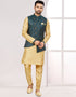 Readymade Men's traditional wear Navy Blue Kurta Galaxy Satin Jacquard Pant Front View
