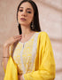 Pakistani Style Kurta Set With Dupatta Arylide Yellow Imported Liva Pant Straight Side View