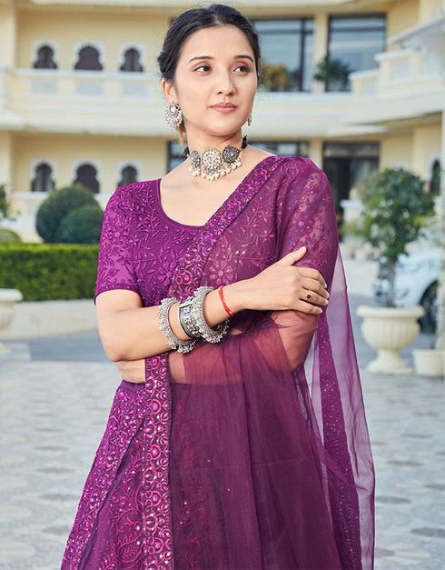 Cocktail Designer Net Lehenga Choli Grape Purple Soft Net Lehenga Choli Close-up View