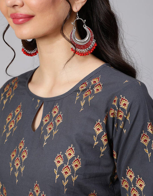 Trendy Style Pure Cotton Salwar Suit Vampire Grey Pure Cotton Pant Straight Close-up View