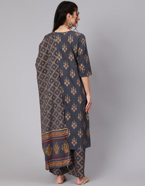 Trendy Style Pure Cotton Salwar Suit Vampire Grey Pure Cotton Pant Straight Back View