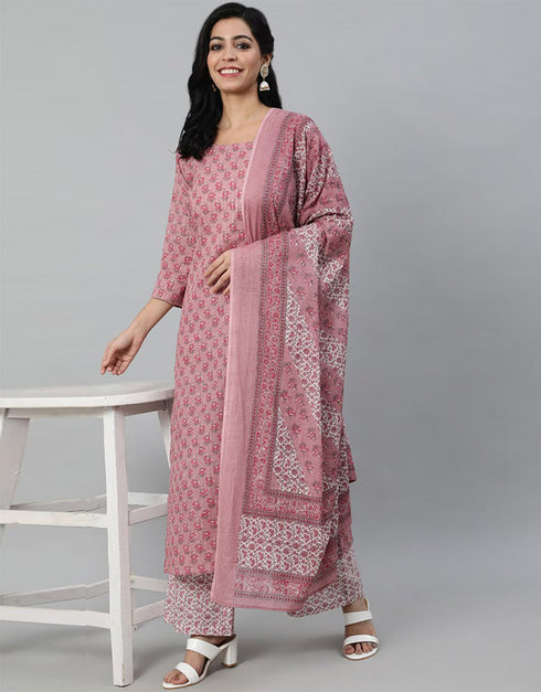 Trendy Style Pure Cotton Salwar Suit Pink Rose Pure Cotton Pant Straight Front View