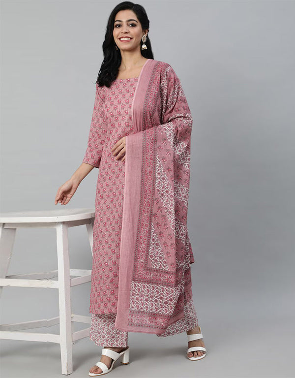 Trendy Style Pure Cotton Salwar Suit Pink Rose Pure Cotton Pant Straight Front View