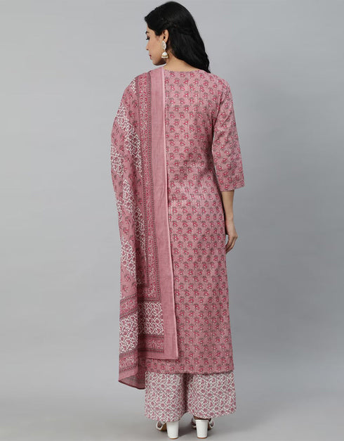 Trendy Style Pure Cotton Salwar Suit Pink Rose Pure Cotton Pant Straight Back View
