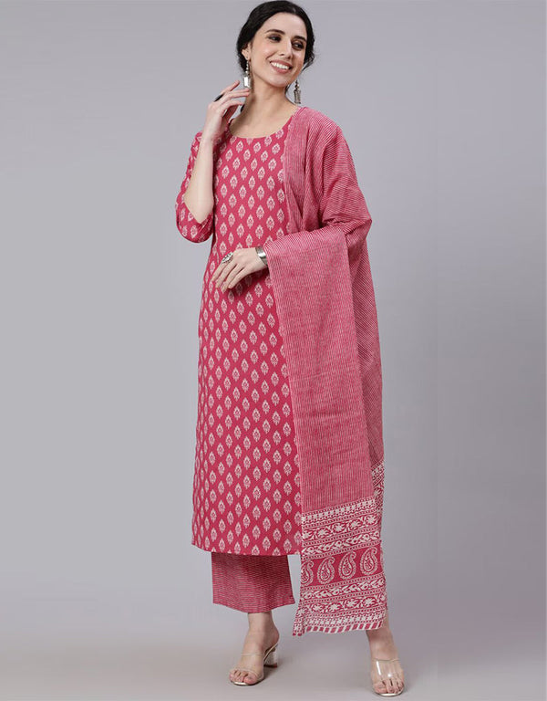 Trendy Style Pure Cotton Salwar Suit Dark Rose Pure Cotton Pant Straight Front View