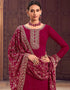Trendy Party Wear Faux Georgette Salwar Suit Wine Red Blooming Georgette Pant Straight Close-up View