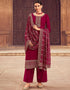 Trendy Party Wear Faux Georgette Salwar Suit Wine Red Blooming Georgette Pant Straight Front View