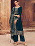 Trendy Party Wear Faux Georgette Salwar Suit Dark Green Blooming Georgette Pant Straight Front View
