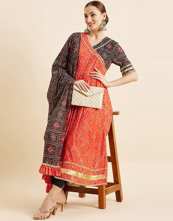 Trendy Style Anarkali Suit With Dupatta Carmine Pink Georgette Pant Anarkali Front View