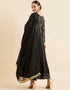 Bandhani Printed Maxi Ethnic Dress With Dupatta Black Georgette Pant Anarkali Side View