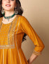 Anarkali Suit With Plazo Pant Rich Gold Blended Silk Pant Suit Close-up View