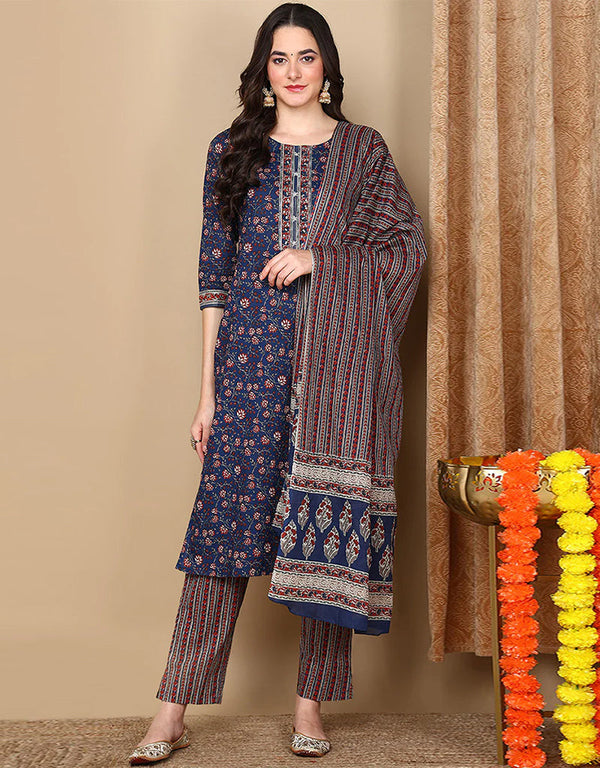Straight Suit With Trowser Pant Lapis Blue Cotton Pant Suit Front View