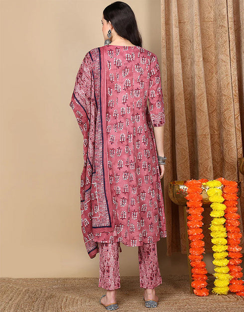 Flared Style Suit With Trowser Pant Tulip Pink Cotton Pant Suit Back View