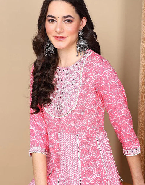 Flared Style Suit With Trowser Pant Pink Sherbet Rayon Pant Suit Close-up View