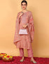 Trendy Pure Cotton Ready Made Set With Dupatta Dark Peach Cotton Pant Straight Front View