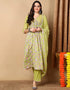 Trendy Pure Cotton Ready Made Set With Dupatta Lemon Ginger Cotton Pant Straight Front View