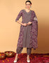 Trendy Pure Cotton Ready Made Set With Dupatta Old Mauve Cotton Pant Straight Front View