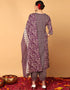 Trendy Pure Cotton Ready Made Set With Dupatta Old Mauve Cotton Pant Straight Back View