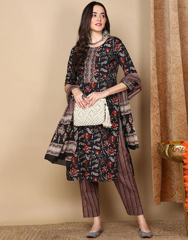 Trendy Pure Cotton Ready Made Set With Dupatta Mirage Cotton Pant Straight Front View