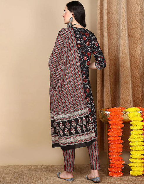 Trendy Pure Cotton Ready Made Set With Dupatta Mirage Cotton Pant Straight Back View
