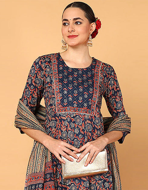 Trendy Pure Cotton Ready Made Set With Dupatta Pickled Bluewood Cotton Pant Straight Close-up View