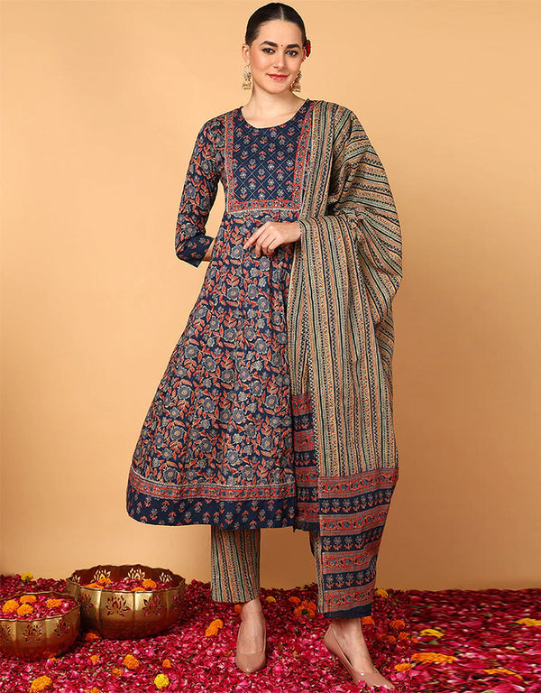 Trendy Pure Cotton Ready Made Set With Dupatta Pickled Bluewood Cotton Pant Straight Front View