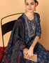 Trendy Pure Cotton Ready Made Set With Dupatta Chathams Blue Cotton Pant Straight Close-up View