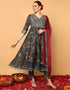 Trendy Pure Cotton Ready Made Set With Dupatta Davy Grey Cotton Pant Straight Front View