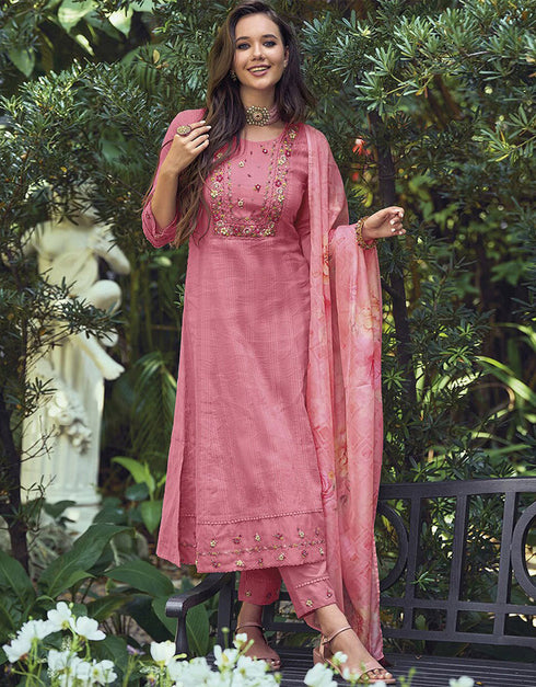 Trendy Pakistani Style Salwar Kameez Muted Pink Pure Cotton Pant Straight Front View