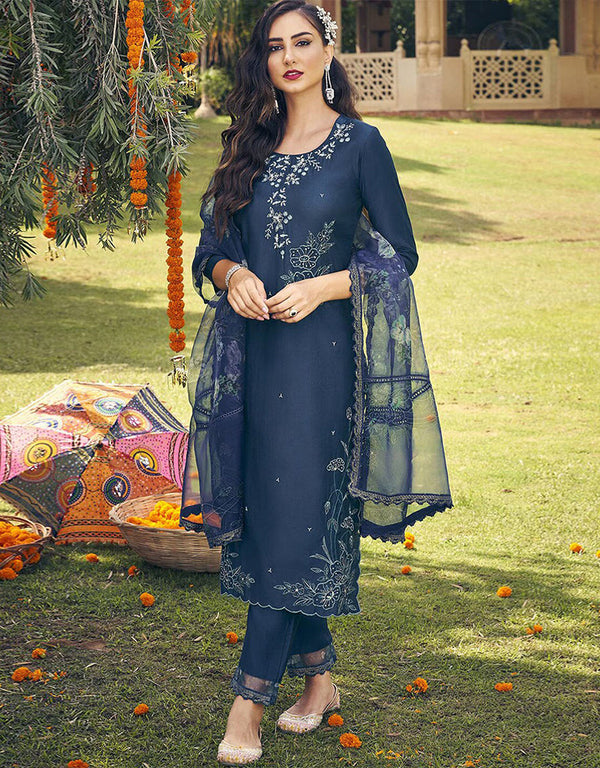 Trendy Pakistani Style Salwar Kameez Pickled Bluewood Viscos Rayon Pant Straight Front View