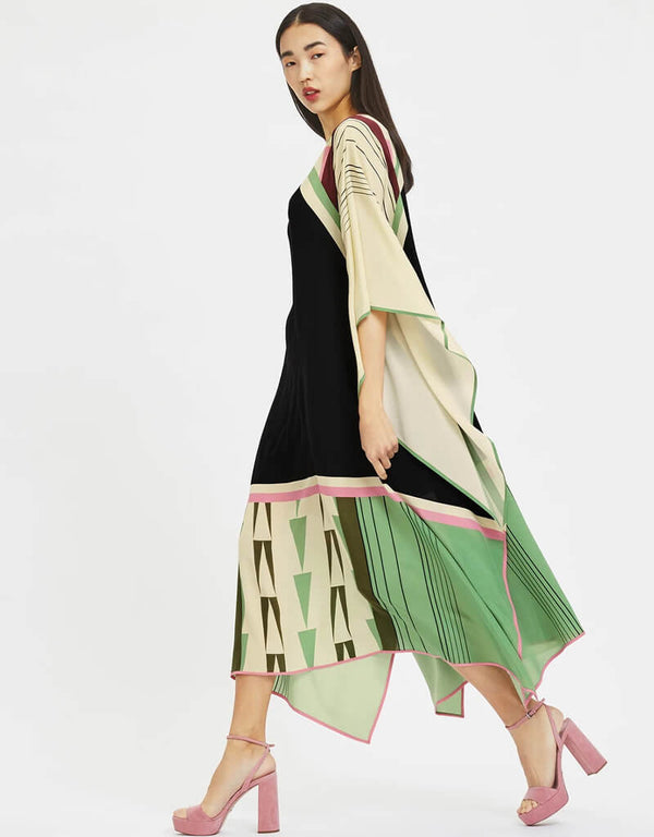 Black And Beige Latest Soft Silk Crepe Kaftan