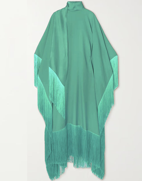 Turqouise Green High Neck Style Fringed Kaftans