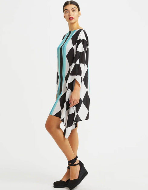 Black And White Fancy Soft Silk Crepe Kaftan Closure View