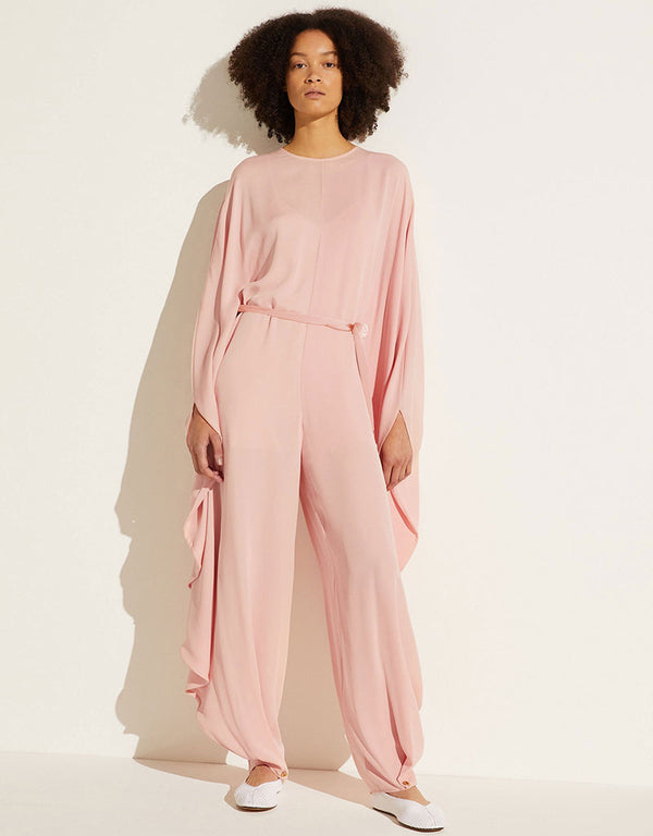 oyster pink korean bsy trendy designer party wear jumpsuit + belt digital printed work details for dress jsdc-7028 Front View