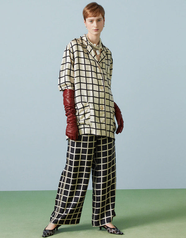 Designer Readymade Co-Ord Sets 3 Pockets With Lace Finished Borders Pastel Grey Premium Volvo Silk Pant Suit Front View