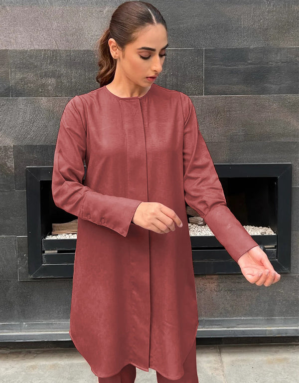 Maroon Nirvana Silk Pant Shirt Front View