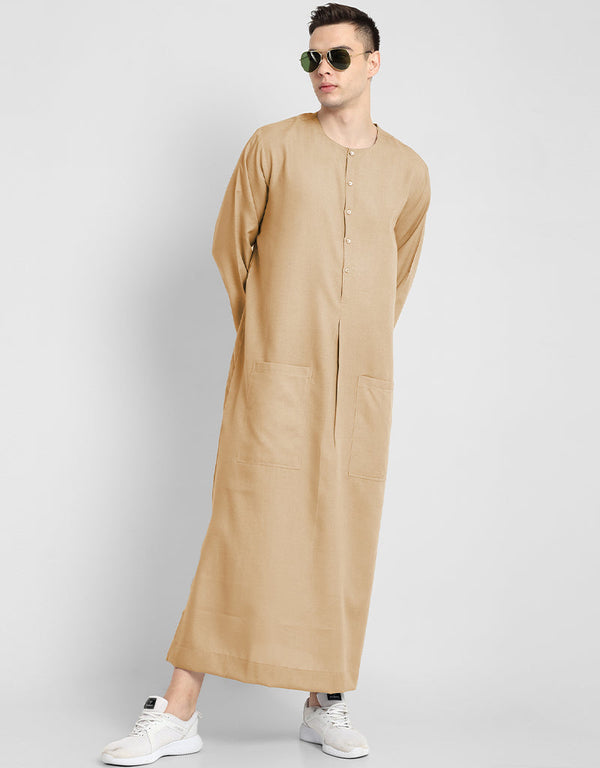 Beige Thobes Cotton Blend Plain Solid Work