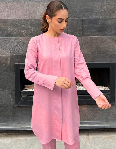 Pink Nirvana Silk Pant Shirt Front View
