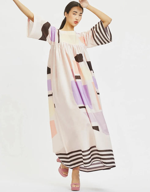 Beige Poly Rayon Cotton Kaftan Back View